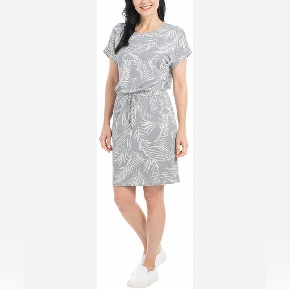 Hilary Radley gray and white palm leaf print knit dress size large